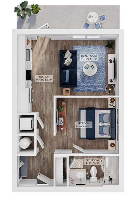 Floor plan for 1 bed, 1 bath, 547 sqft